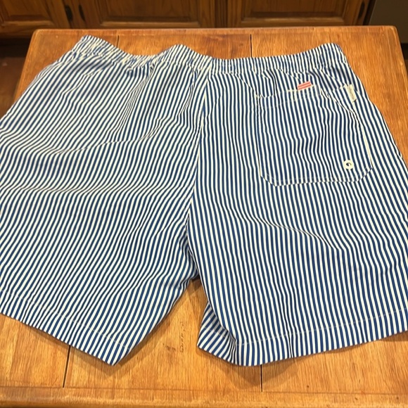 Men’s Maamgic Blue and White Vertical Striped Swim Trunks - Picture 5 of 5